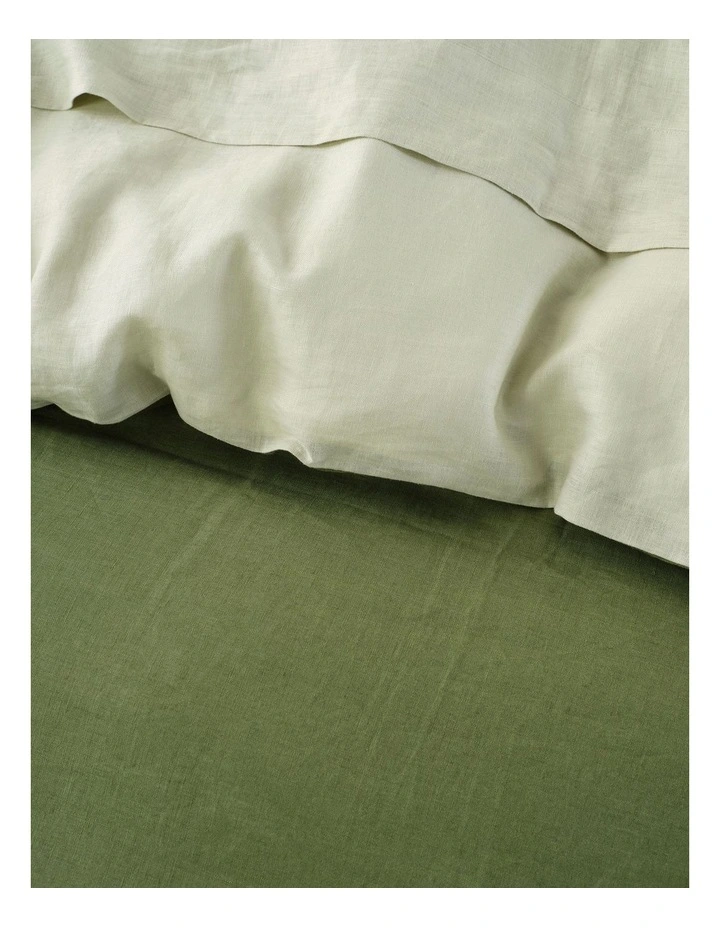 Nimes Duet Washed European Linen Quilt Cover Set in Moss/Wasabi image 3