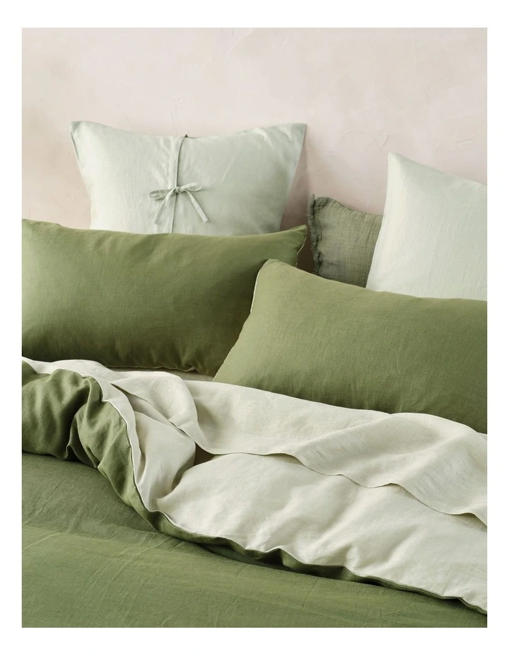 Nimes Duet Washed European Linen Quilt Cover Set in Moss/Wasabi image 4