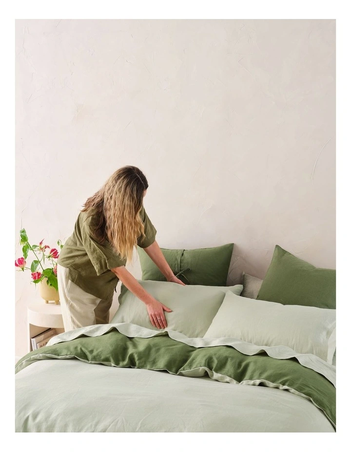 Nimes Duet Washed European Linen Quilt Cover Set in Moss/Wasabi image 5