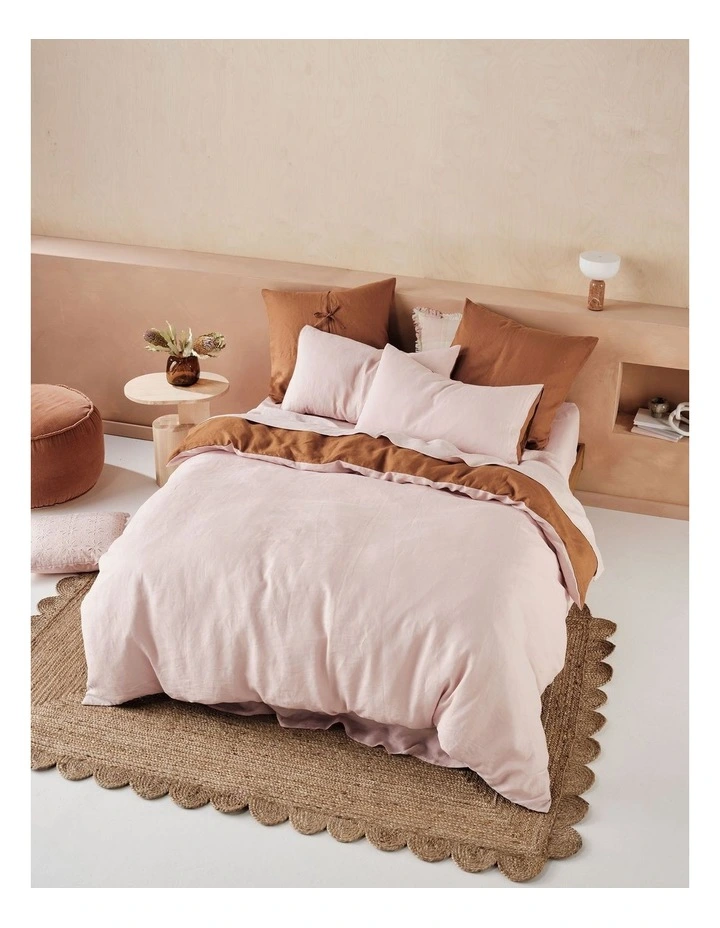 Nimes Duet Washed Linen Quilt Cover Set in Rose/Cinnamon image 1
