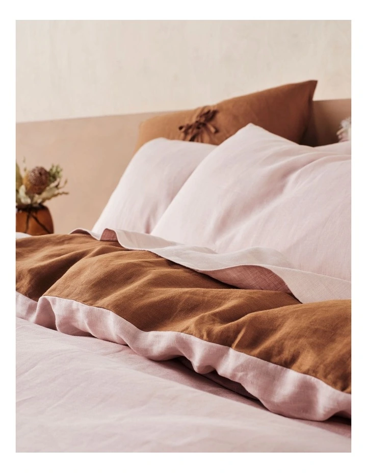Nimes Duet Washed Linen Quilt Cover Set in Rose/Cinnamon image 3