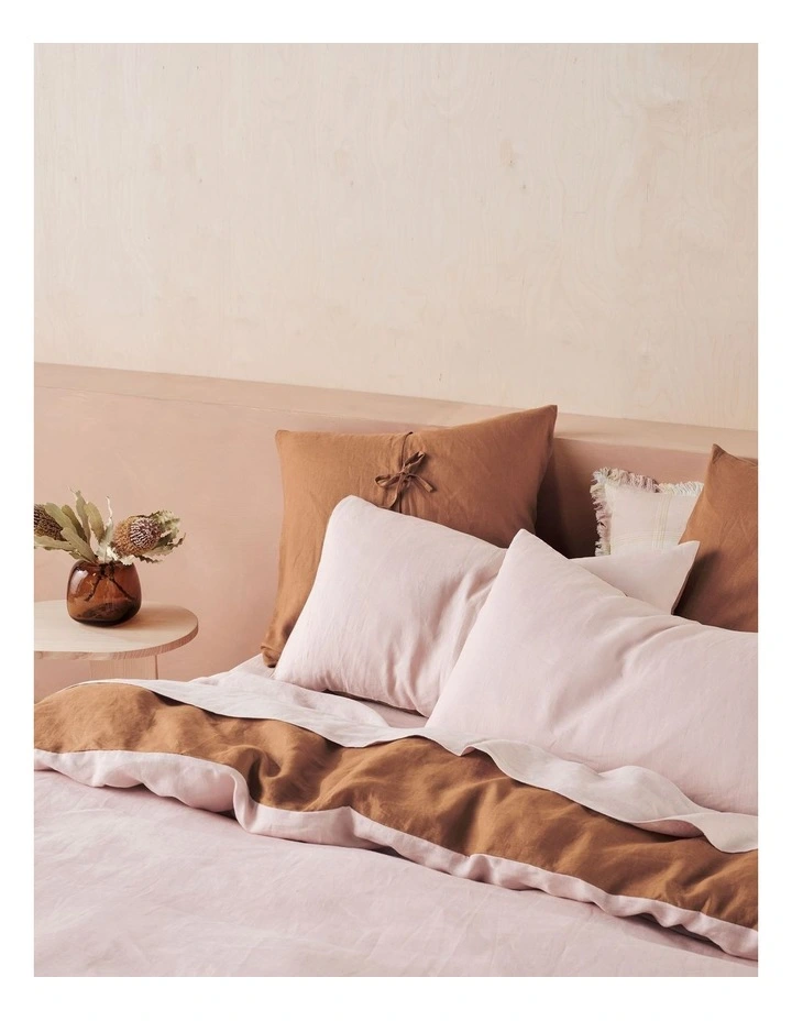 Nimes Duet Washed Linen Quilt Cover Set in Rose/Cinnamon image 5