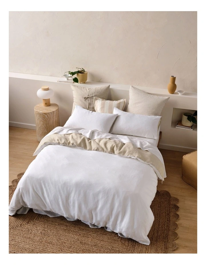 Nimes Duet Washed European Linen Quilt Cover Set in White/Natural image 1