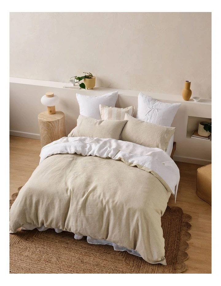 Nimes Duet Washed European Linen Quilt Cover Set in White/Natural image 2