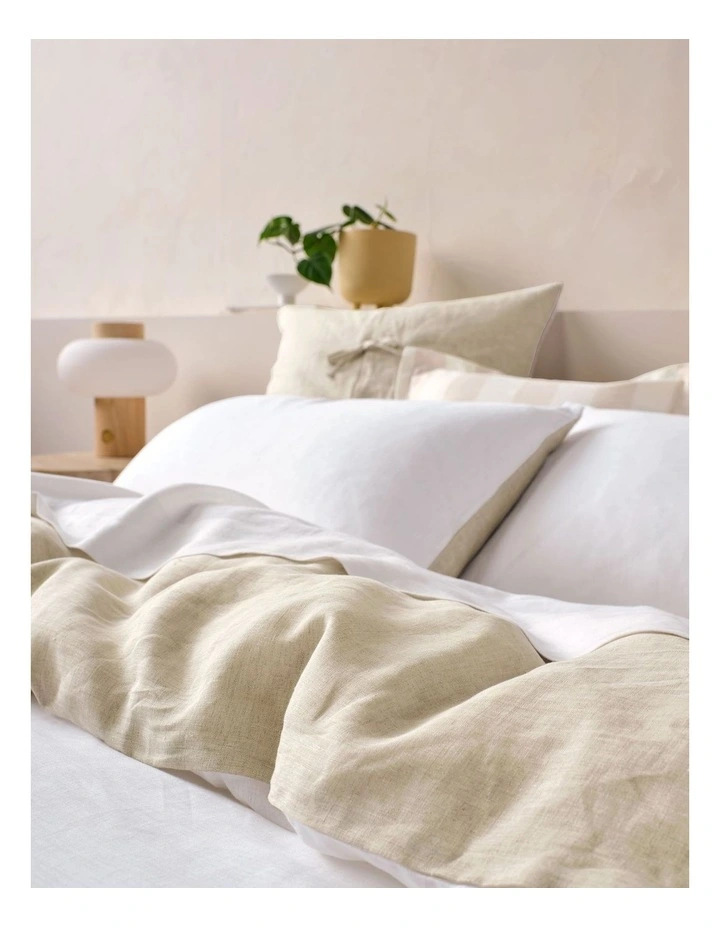Nimes Duet Washed European Linen Quilt Cover Set in White/Natural image 4