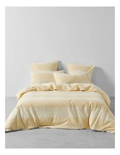 Vintage Wide Stripe Washed Cotton Linen Quilt Cover Set In Butter