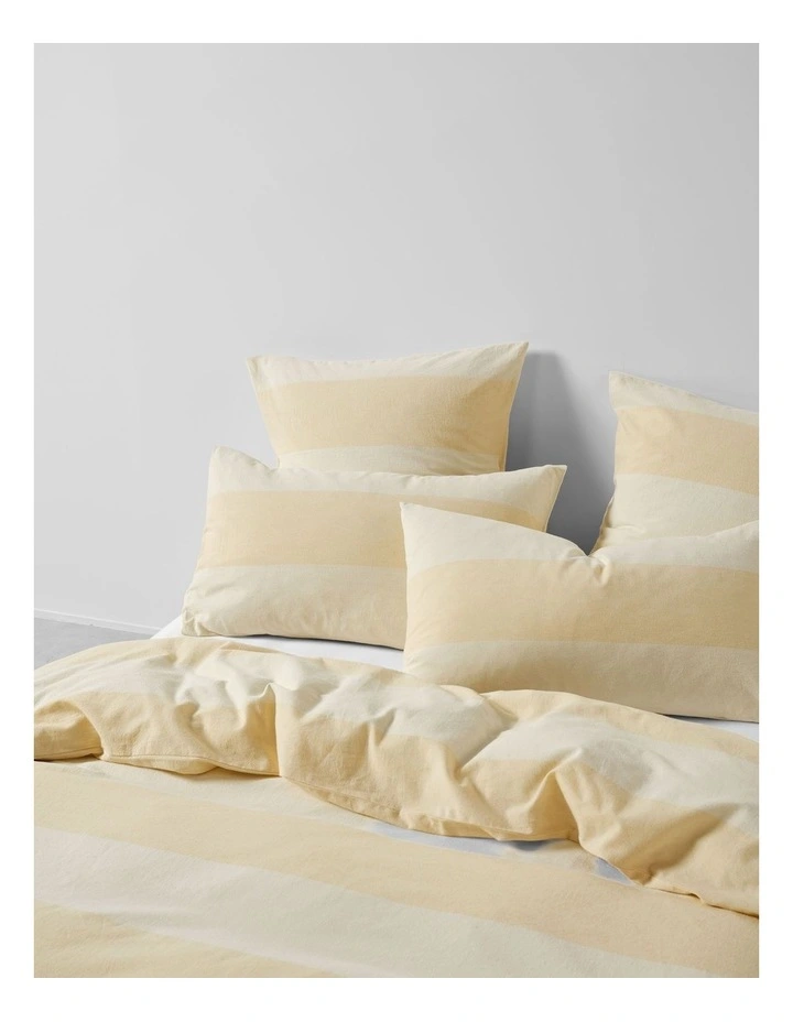 Vintage Wide Stripe Washed Cotton Linen Quilt Cover Set In Butter image 2