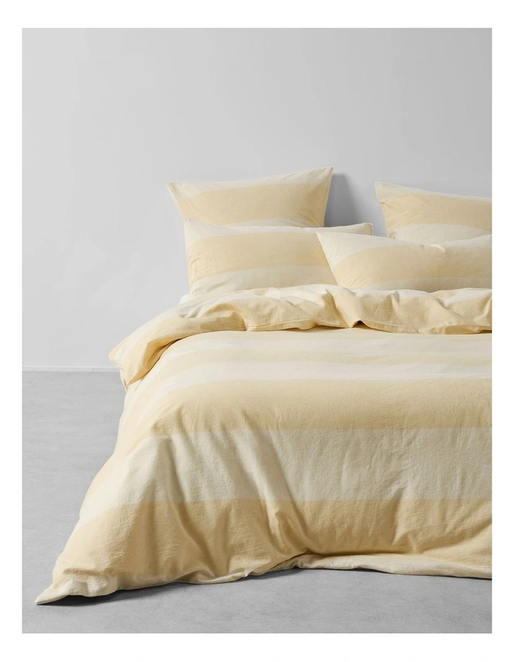 Vintage Wide Stripe Washed Cotton Linen Quilt Cover Set In Butter image 3
