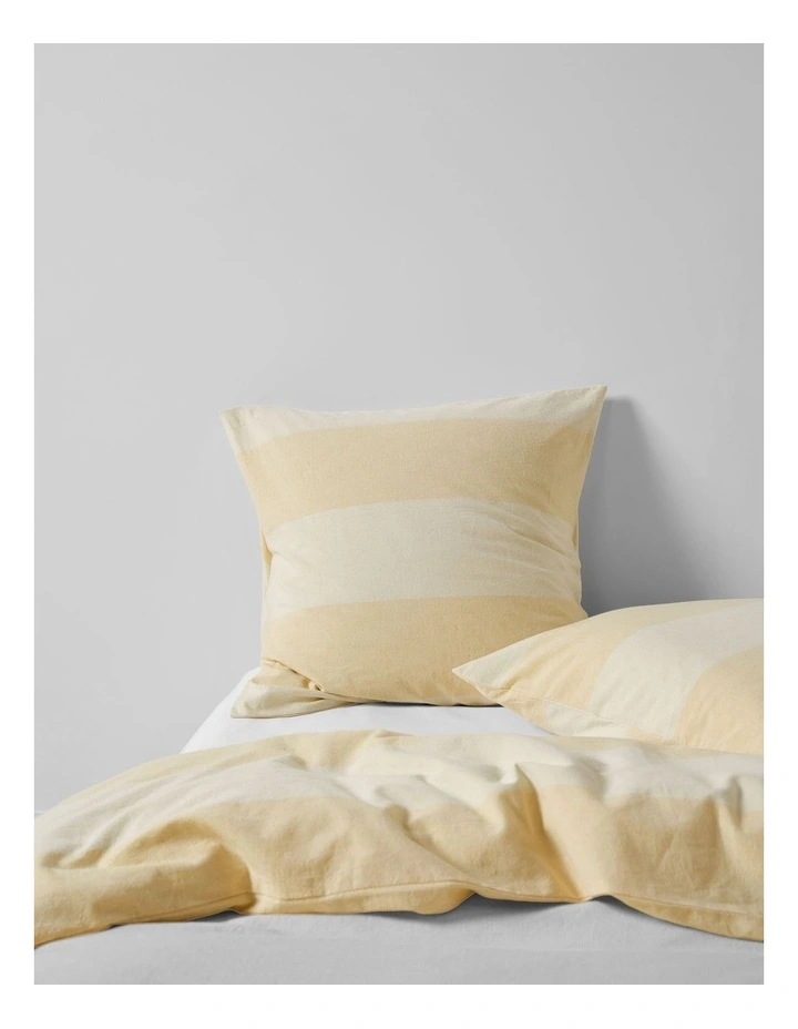 Vintage Wide Stripe Washed Cotton Linen Quilt Cover Set In Butter image 4