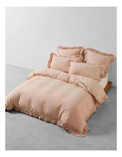 Vintage Ruffle Cotton Linen Quilt Cover Set In Ballet Pink