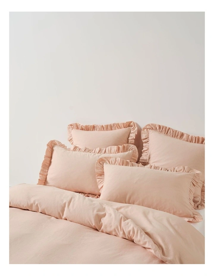 Vintage Ruffle Cotton Linen Quilt Cover Set In Ballet Pink image 2