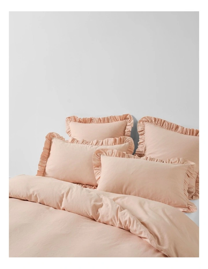 Vintage Ruffle Cotton Linen Quilt Cover Set In Ballet Pink image 2