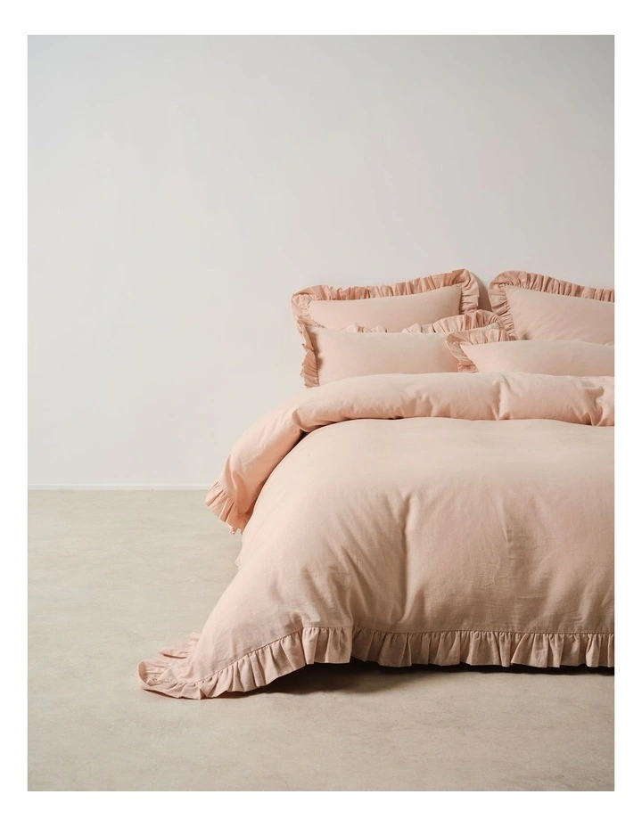 Vintage Ruffle Cotton Linen Quilt Cover Set In Ballet Pink image 3