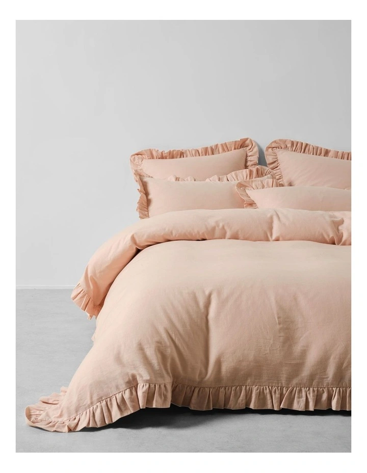 Vintage Ruffle Cotton Linen Quilt Cover Set In Ballet Pink image 3