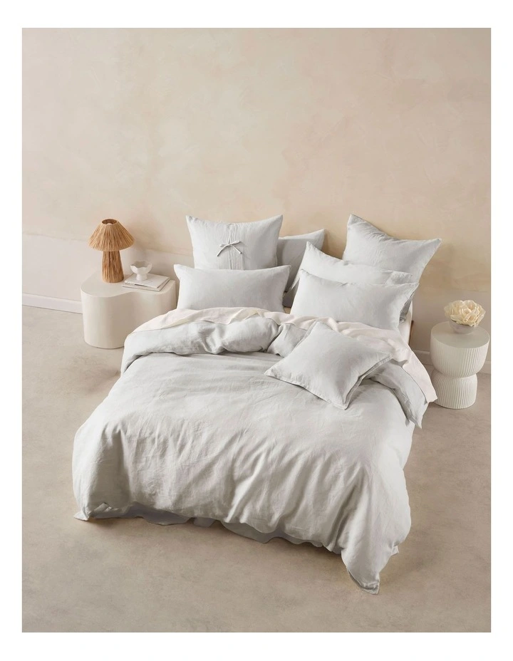 Nimes Washed European Linen Quilt Cover Set In Pale Grey image 1
