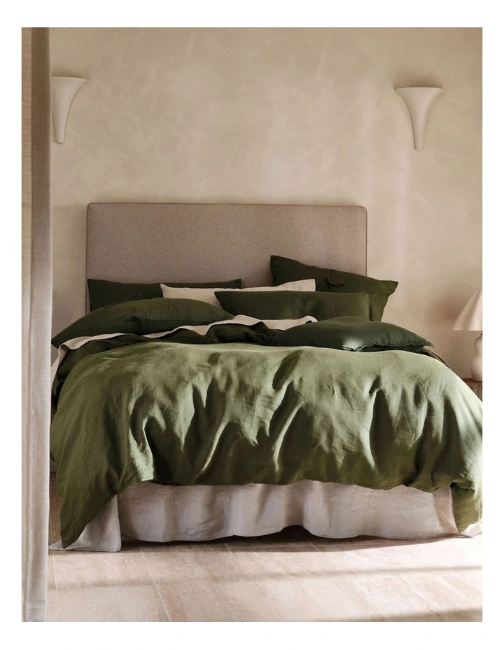 Nimes Washed European Linen Quilt Cover Set In Moss image 1