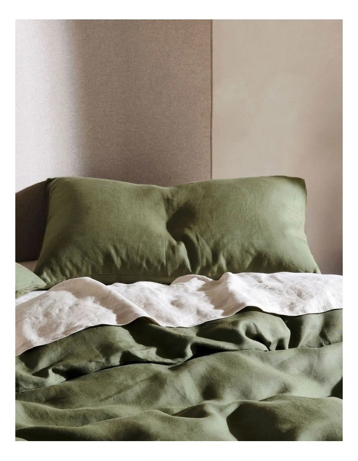 Nimes Washed European Linen Quilt Cover Set In Moss image 3