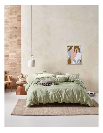 Nimes Washed European Linen Quilt Cover Set In Wasabi