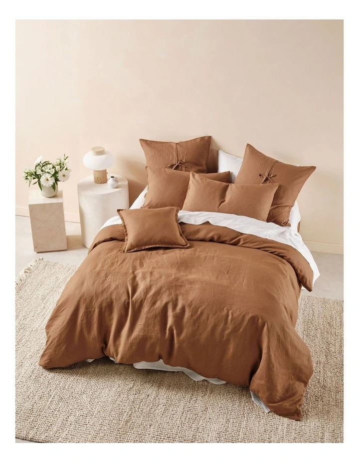 Nimes Washed European Linen Quilt Cover Set In Cinnamon image 1