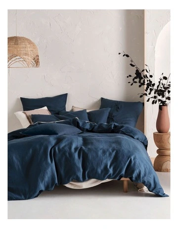 Nimes Washed European Linen Quilt Cover Set In Navy