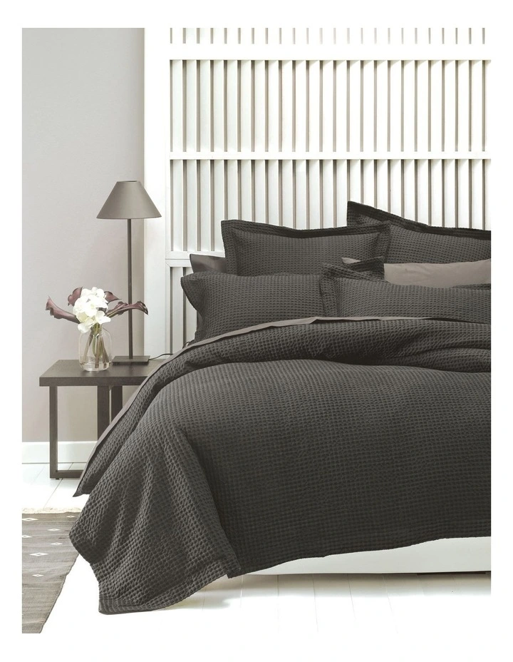 Deluxe Waffle Quilt Cover Set In Charcoal image 1