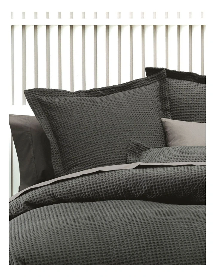 Deluxe Waffle Quilt Cover Set In Charcoal image 2