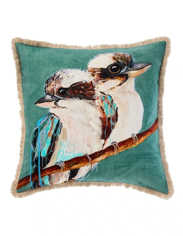 Twin Kookaburras Cushion in Blue image 1
