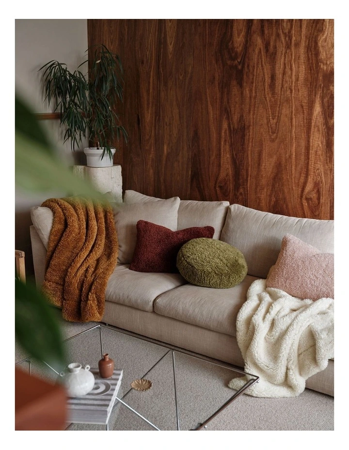 Shetland Faux Fur Round Cushion 43cm in Olive image 3