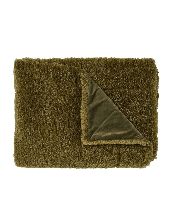 Shetland Faux Fur Throw in Olive image 1