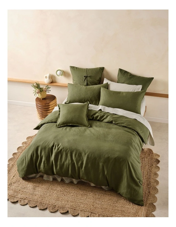 Nimes Washed European Linen King Pillowcase in Moss image 3