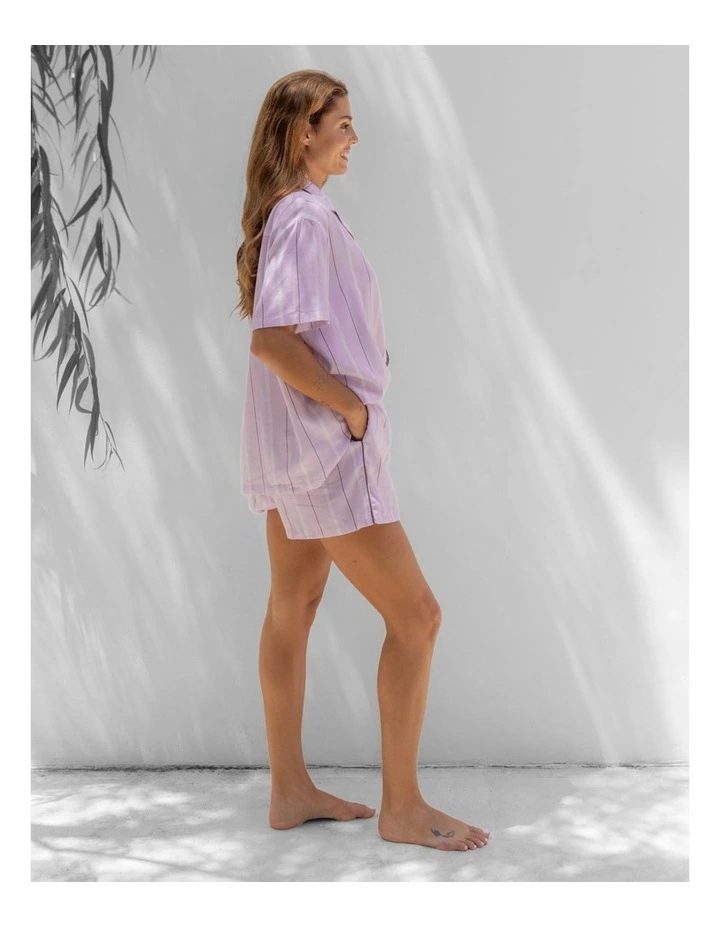 Monday Stripe Cotton Sateen Pyjamas In Lilac image 5