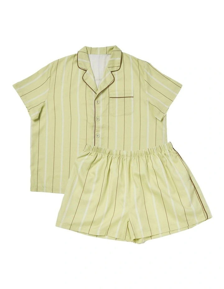 Monday Stripe Cotton Sateen Pyjamas In Pear image 1