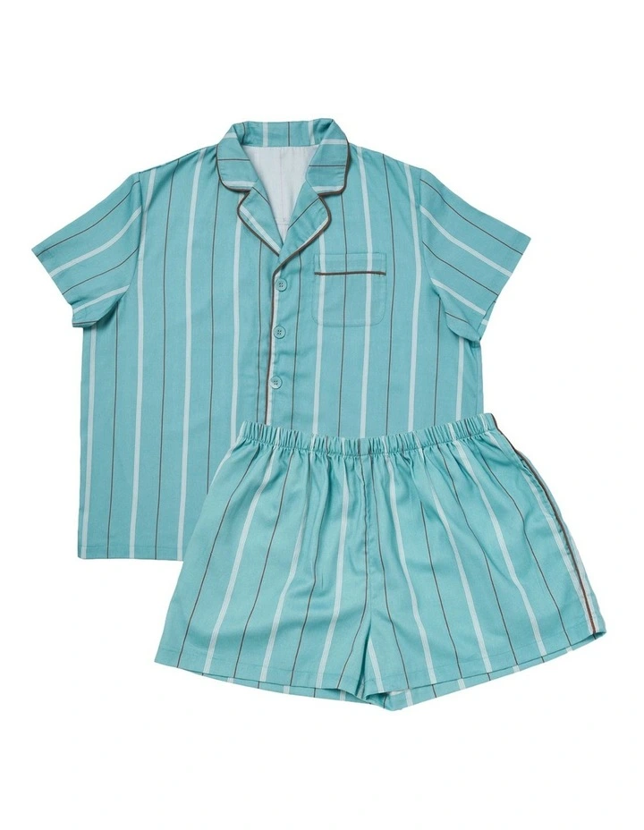 Monday Stripe Cotton Sateen Pyjamas In Reef image 1