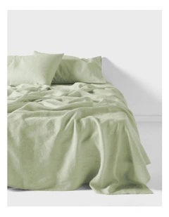 Nimes Washed European Linen Sheet Set In Wasabi