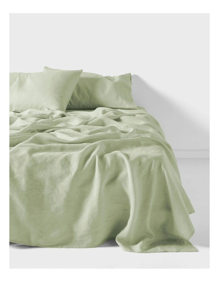 Nimes Washed European Linen Sheet Set In Wasabi image 1