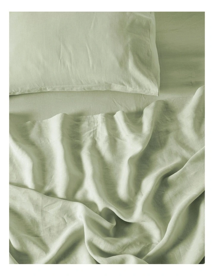 Nimes Washed European Linen Sheet Set In Wasabi image 2
