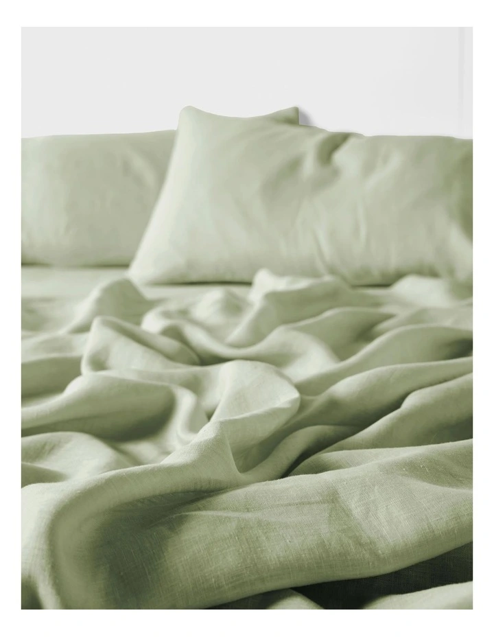 Nimes Washed European Linen Sheet Set In Wasabi image 3