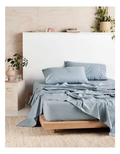 Vienna 300Thread Count Cotton Percale Sheet Sets 50cm in Blue