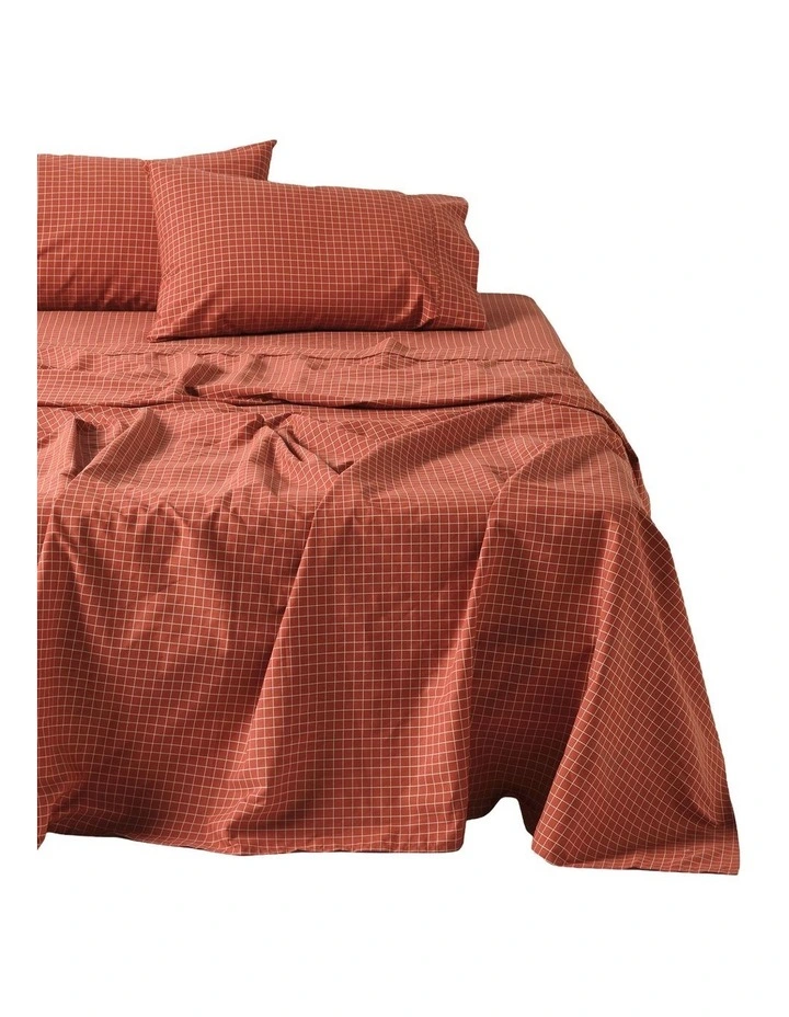 Volley Check Cotton Percale Sheet Set in Chilli image 1