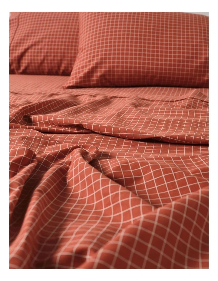 Volley Check Cotton Percale Sheet Set in Chilli image 3
