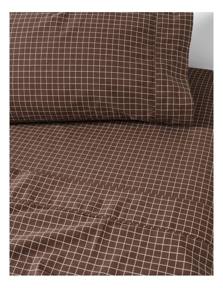 Volley Check Cotton Percale Sheet Set in Chocolate image 4