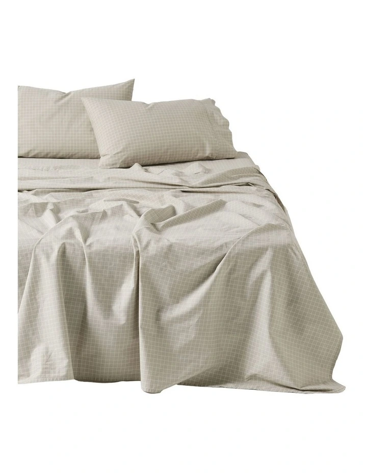 Volley Check Cotton Percale Sheet Set in Pebble image 1