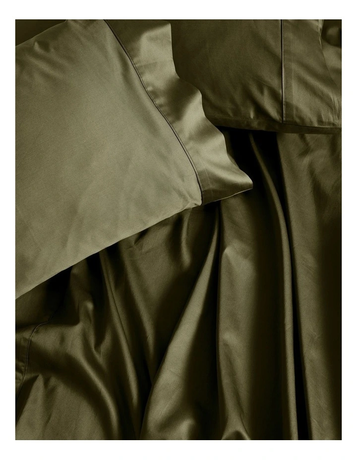 Augusta Cotton Sateen Standard Pillowcase 500TC in Olive image 2