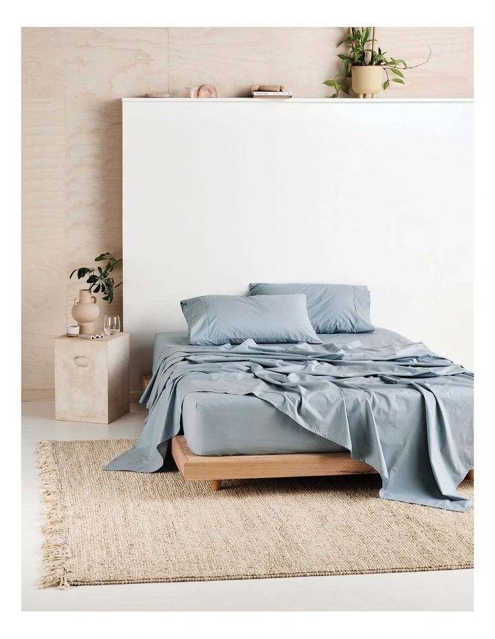 Vienna 300TC Cotton Percale Fitted Sheet 50cm Depth in Blue image 2