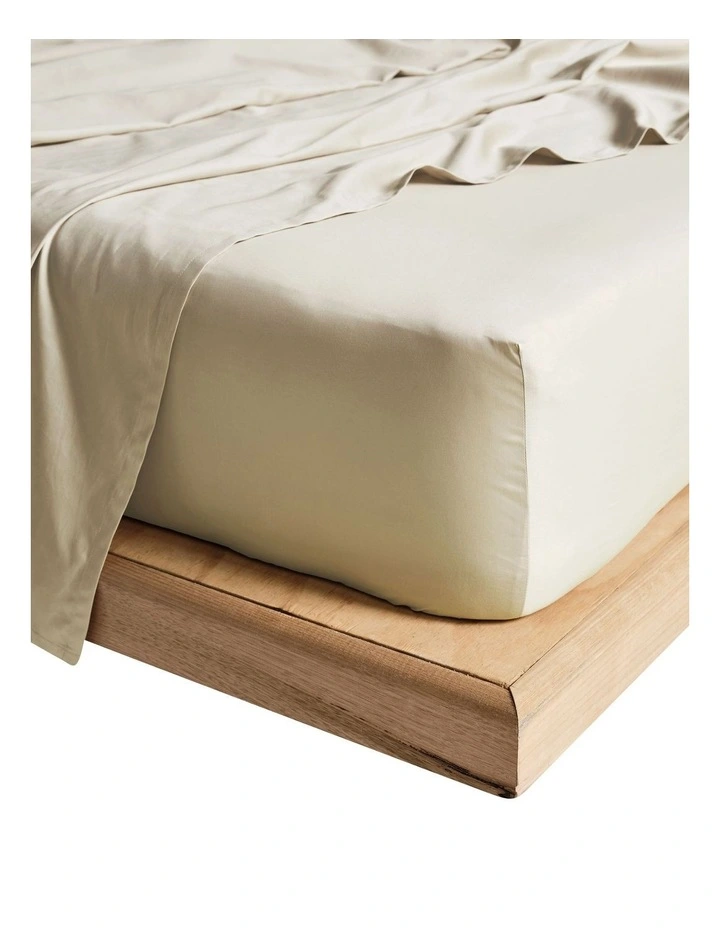 Vienna 300TC Cotton Percale Fitted Sheet 50cm Depth In Linen image 1