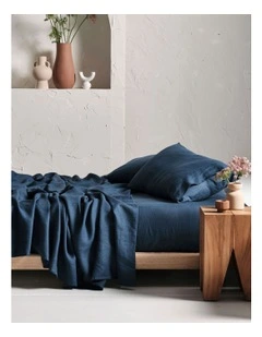Nimes Washed European Linen Sheet Set In Navy