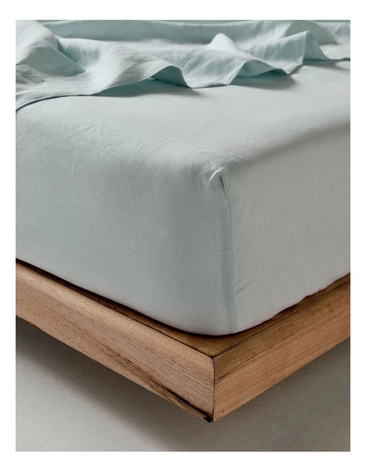 Nimes Washed European Linen Fitted Sheet in Sky image 1