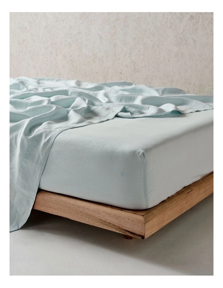 Nimes Washed European Linen Fitted Sheet in Sky image 2