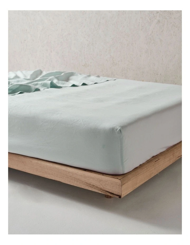 Nimes Washed European Linen Fitted Sheet in Sky image 3
