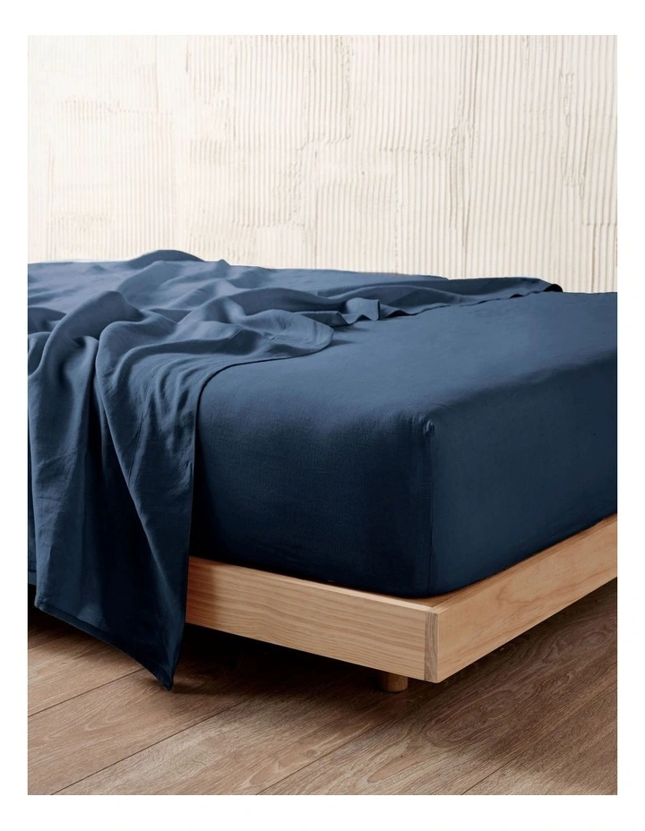 Nimes Washed European Linen Fitted Sheet in Navy image 1